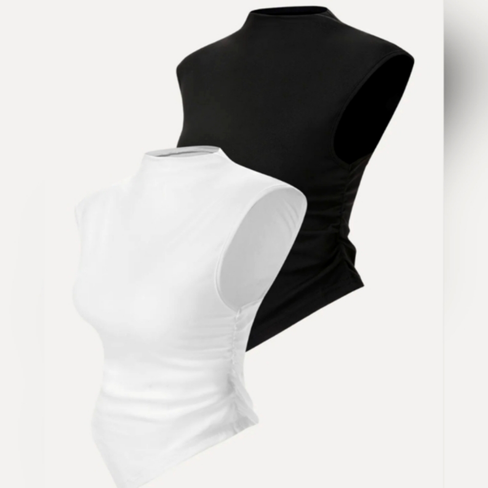 Women's Faux Turtleneck Sleeveless Cami Set of 2 SMALL